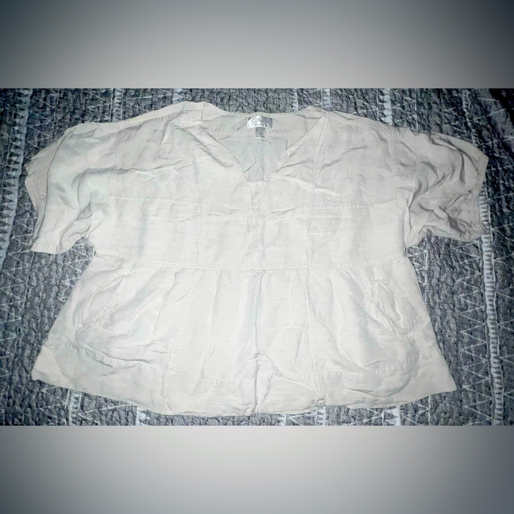 Last Chance * CJ Banks Cream Short Sleeve Top with Pockets 2X